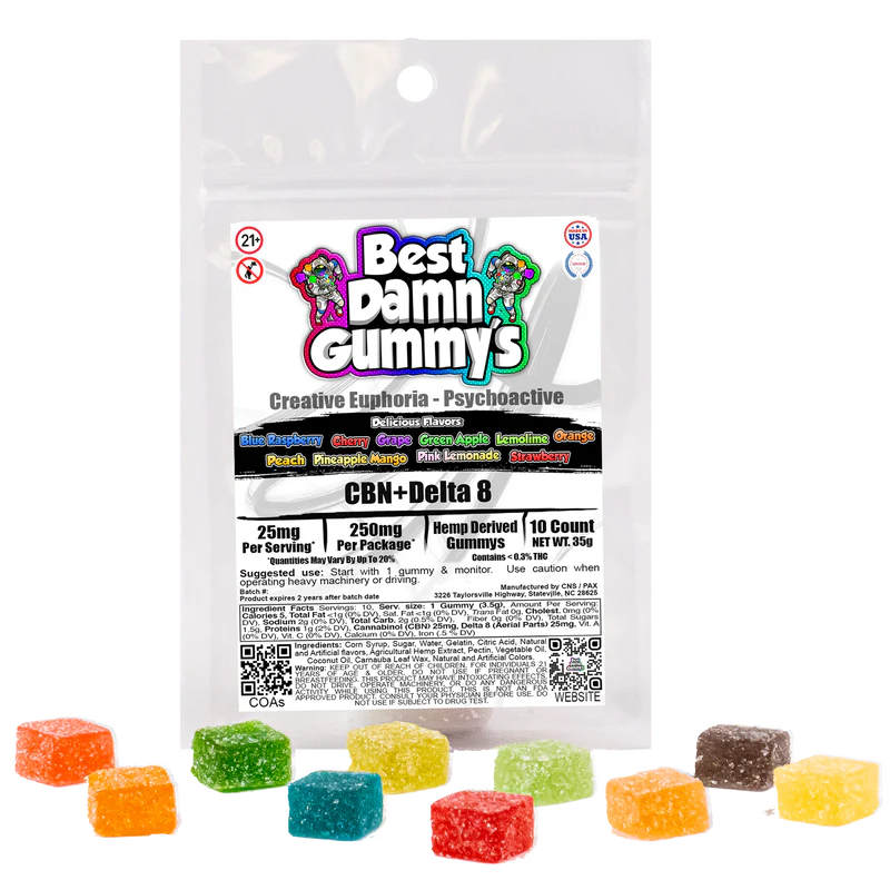 CBN 25mg + Delta 8 THC 25mg Gummies